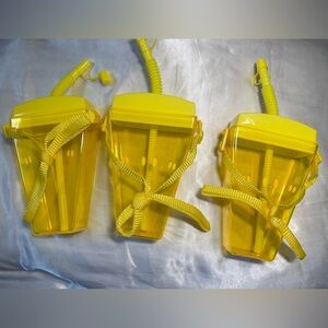 Lemon Fruit Slice Shaped Plastic Water Bottle with Adjustable Strap & Straw 10oz